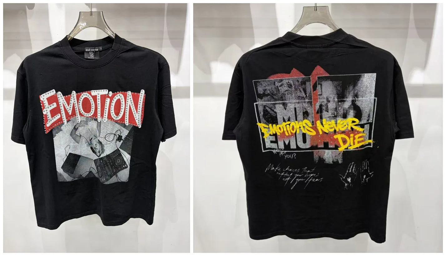 Mixed Emotion Rhinestone Cartoon Print Cotton T Shirt Men Women