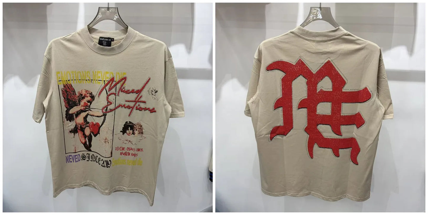 Mixed Emotion Rhinestone Cartoon Print Cotton T Shirt Men Women