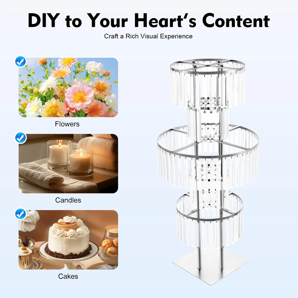 Acrylic Crystal Flower Vase Rack Stand Wedding Centerpiece Display Holder