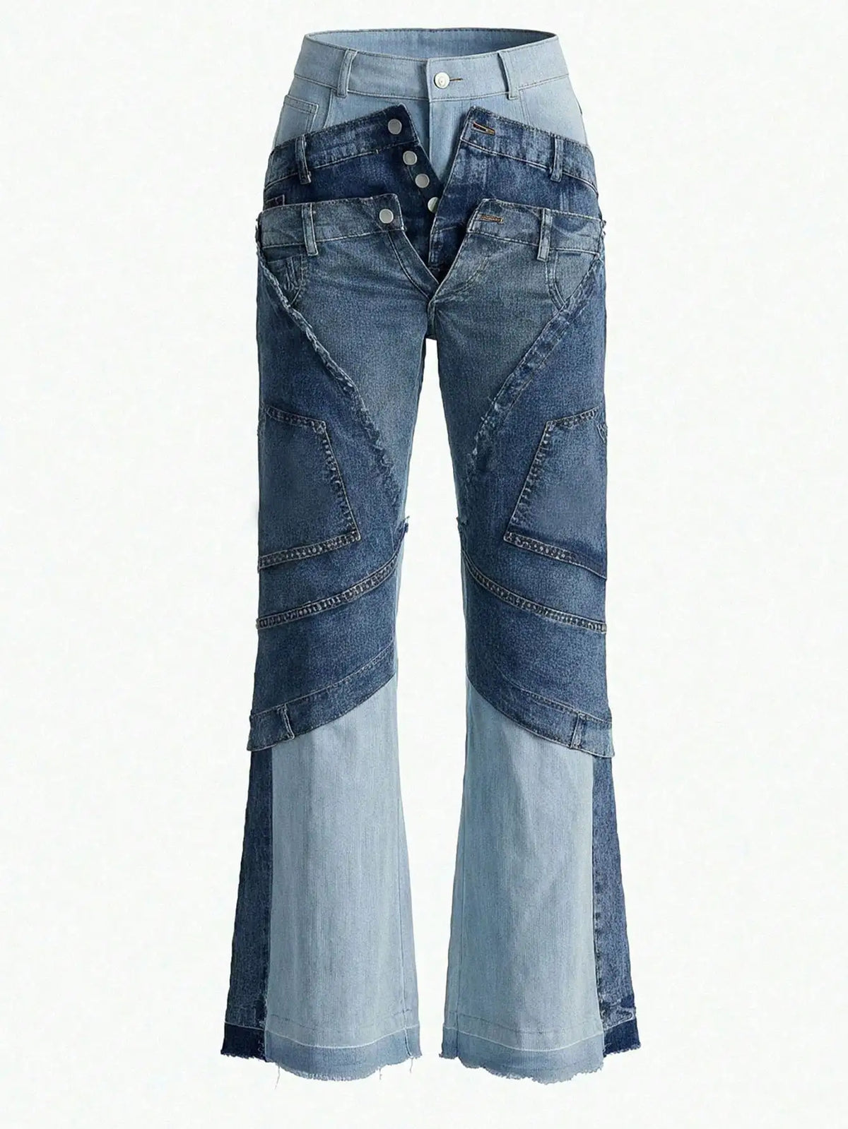 GLOURI Women Deconstructed High Waist Flare Denim Jeans