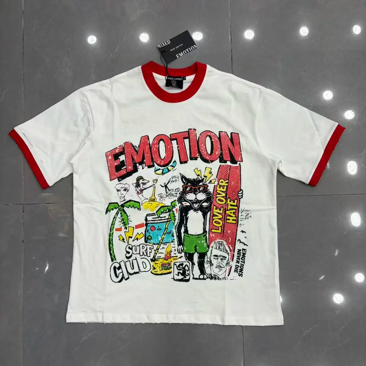 Mixed Emotion Rhinestone Cartoon Print Cotton T Shirt Men Women