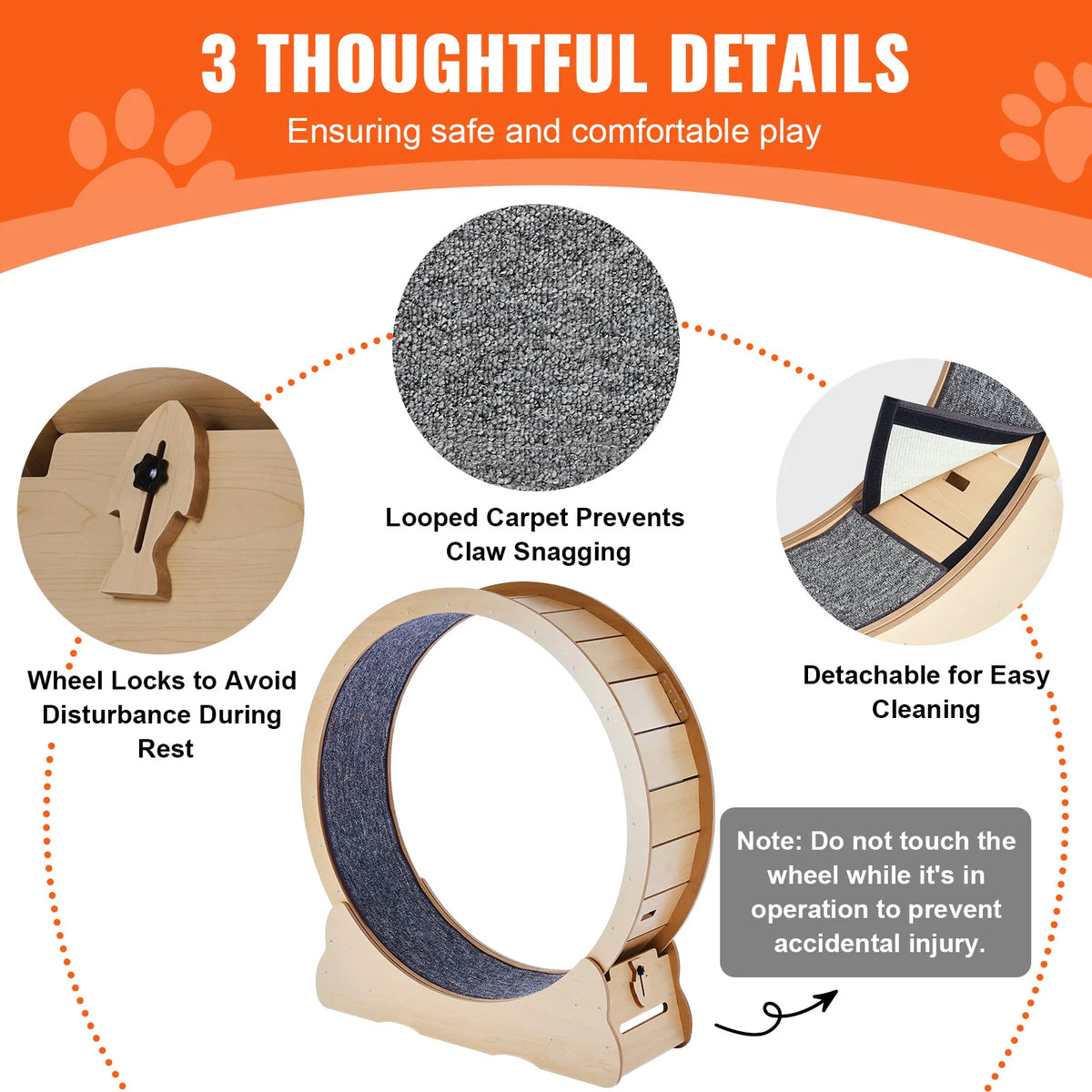 LARGE Wooden Cat Exercise Wheel Treadmill With Detachable Carpet