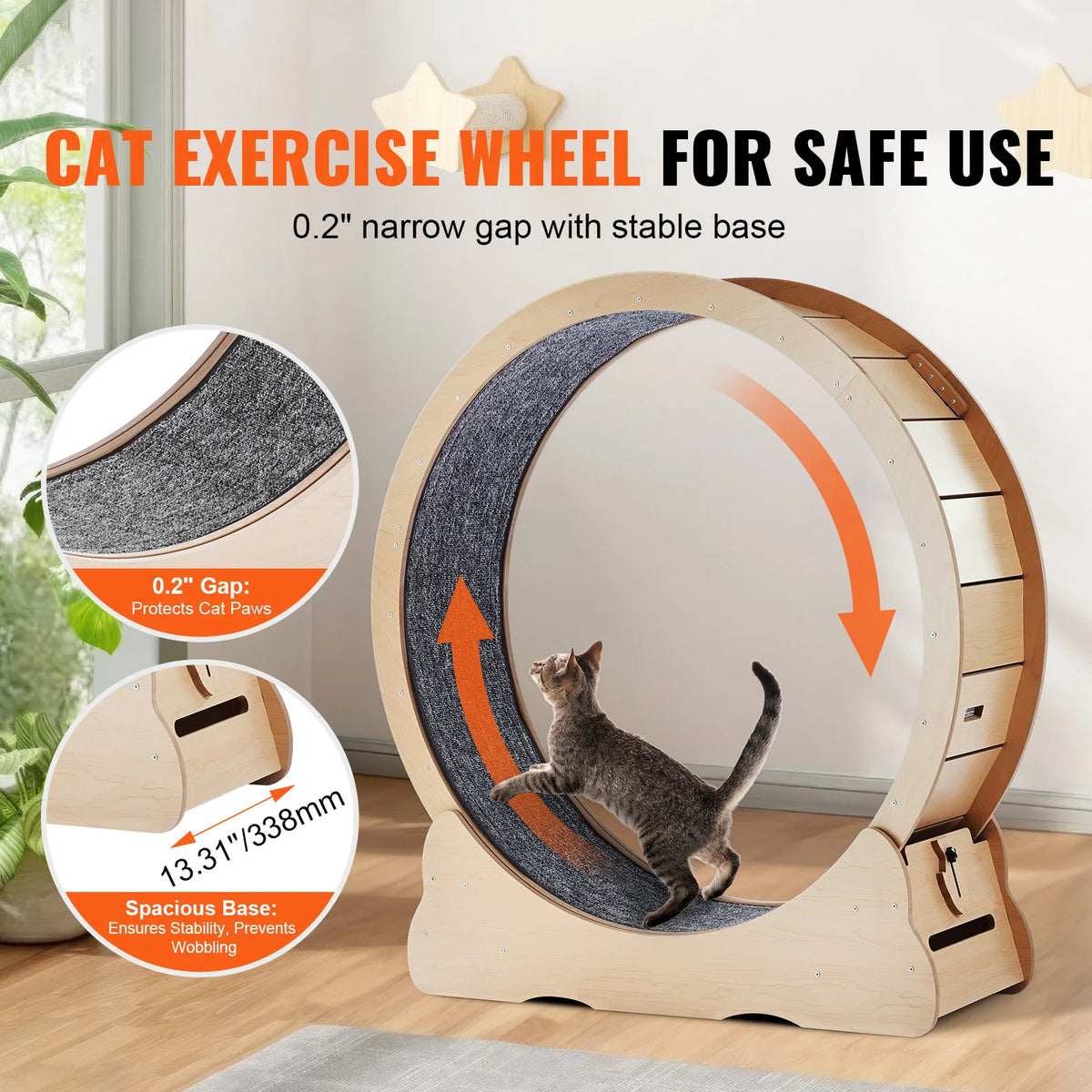 LARGE Wooden Cat Exercise Wheel Treadmill With Detachable Carpet
