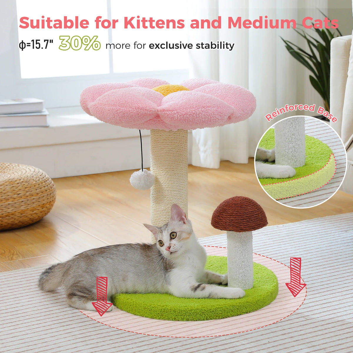 Pawz Road Double Tier Mushroom Cat Scratcher With Removable Flower Cat Bed And Interactive Toy Ball