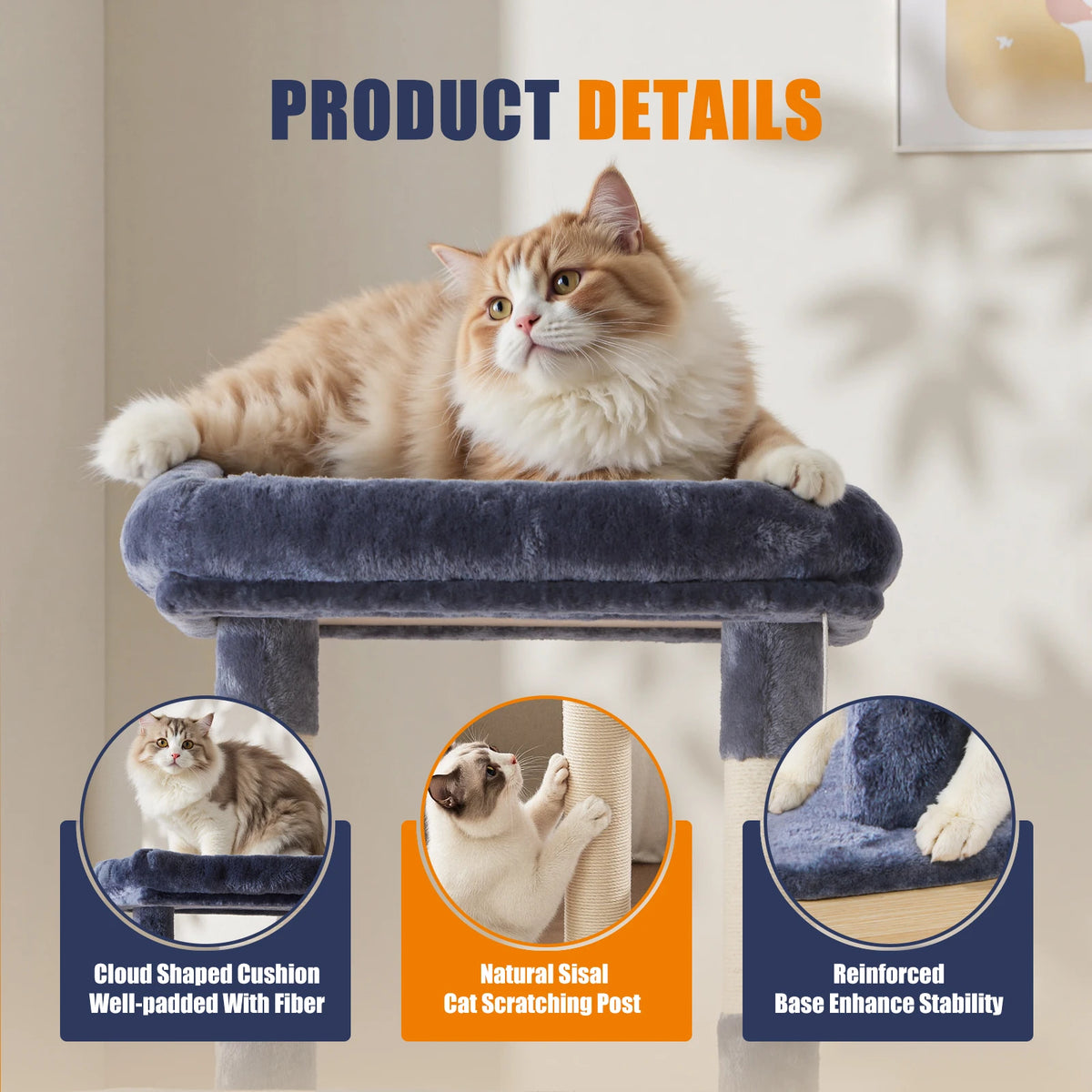 JHK Tall 63 Inch Multi-Level Cat Tree With Scratching Posts And House