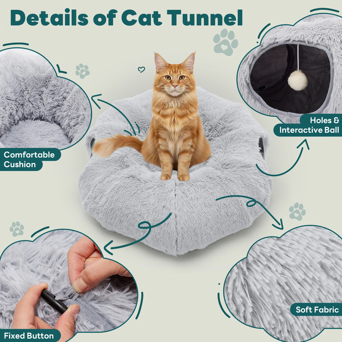 JHK Soft Plush Cat Tunnel Bed With Playground