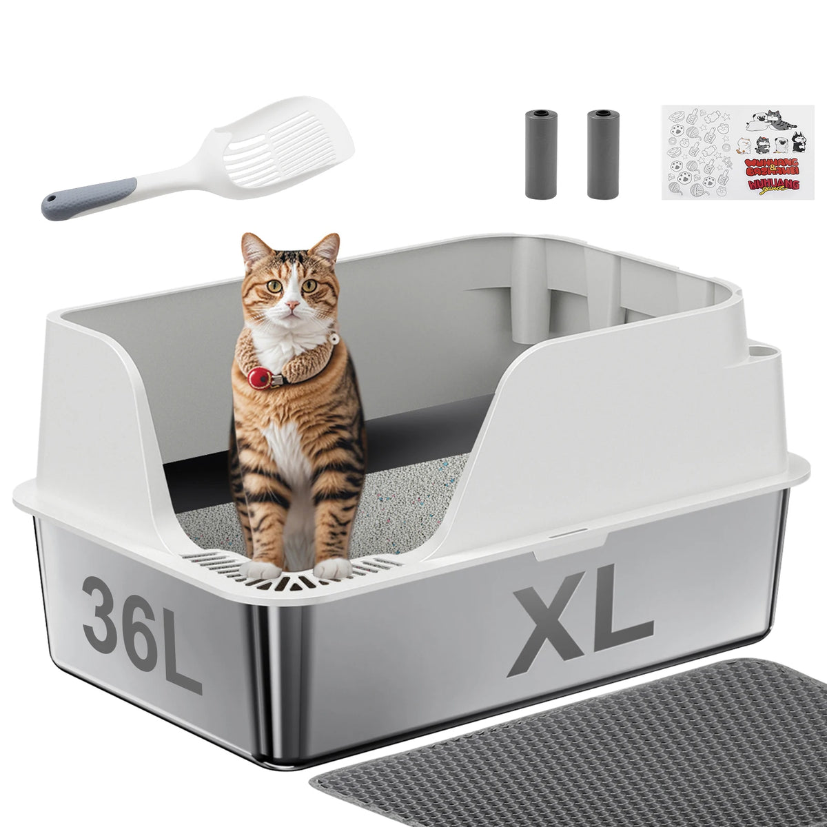 Stainless Steel Semi-Closed Cat Litter Box Splash Proof