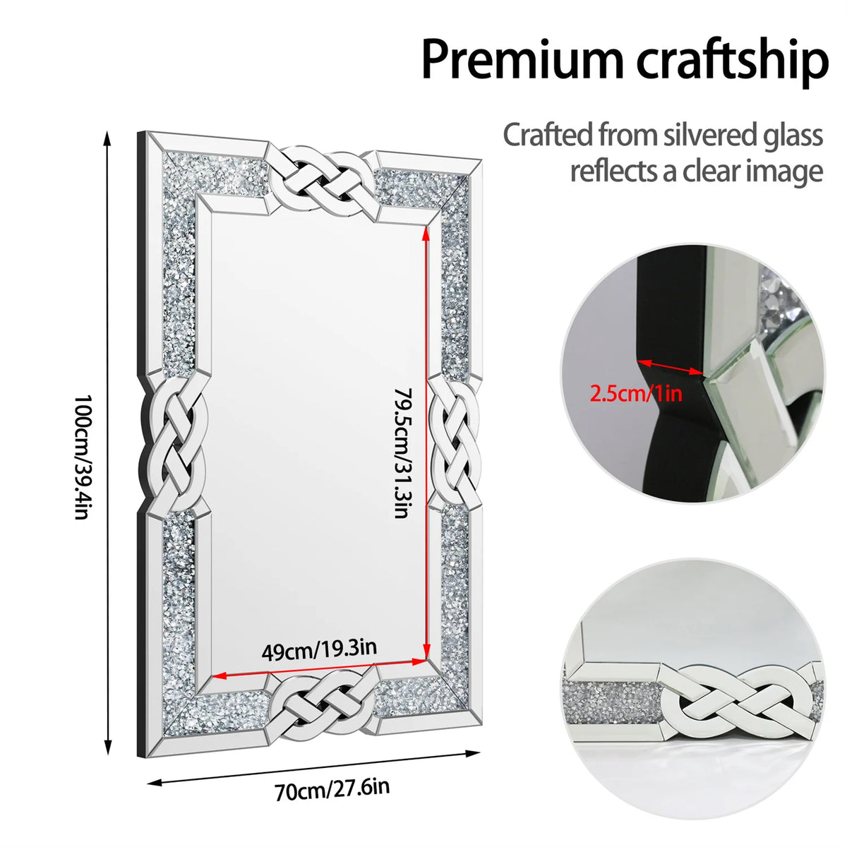 Large Crush Diamond Silver Wall Mount Mirror