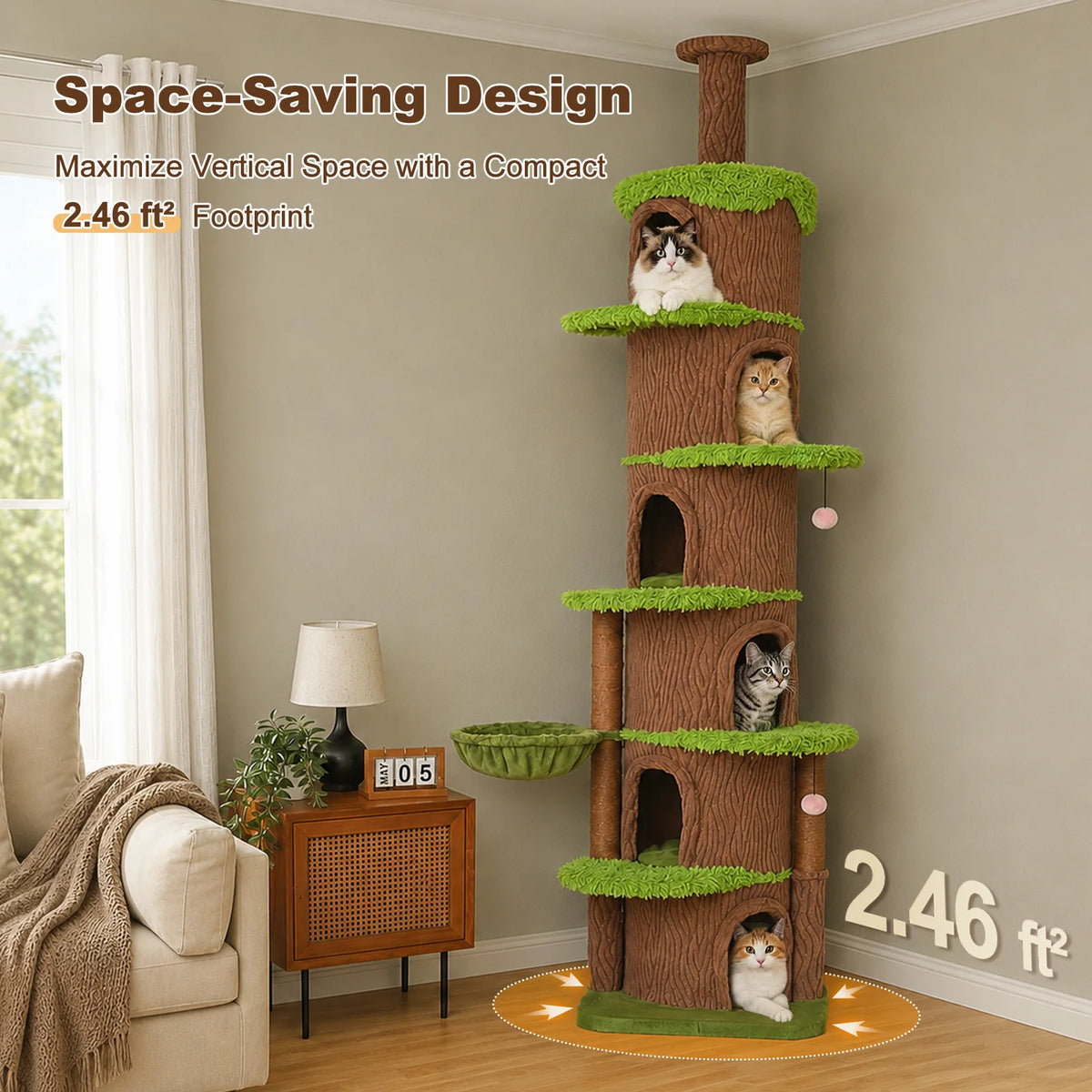 PAWZ Road Floor To Ceiling Cat Tower With Sisal Posts Hammock