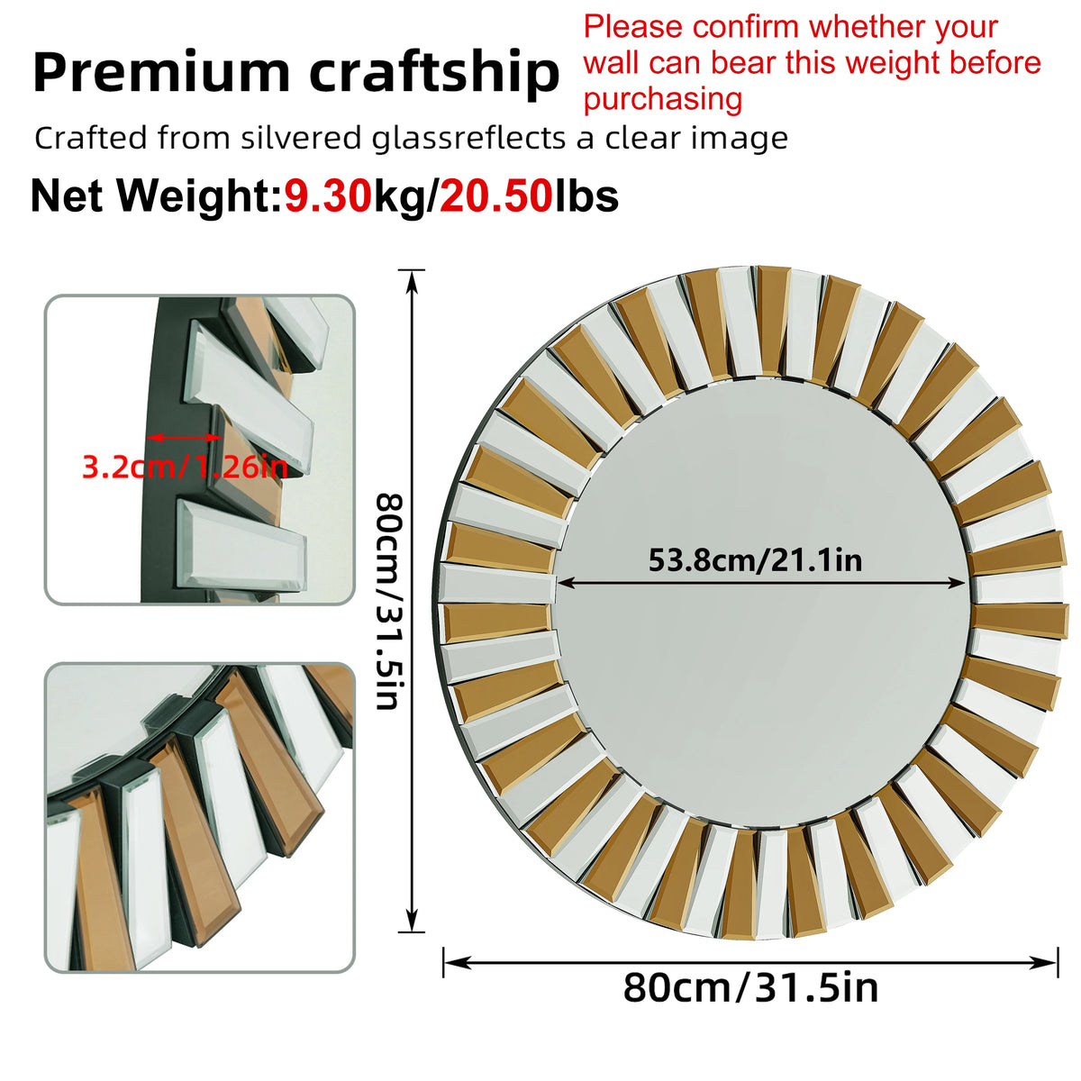 Round Starburst Decorative Glass Wall Art Mirror