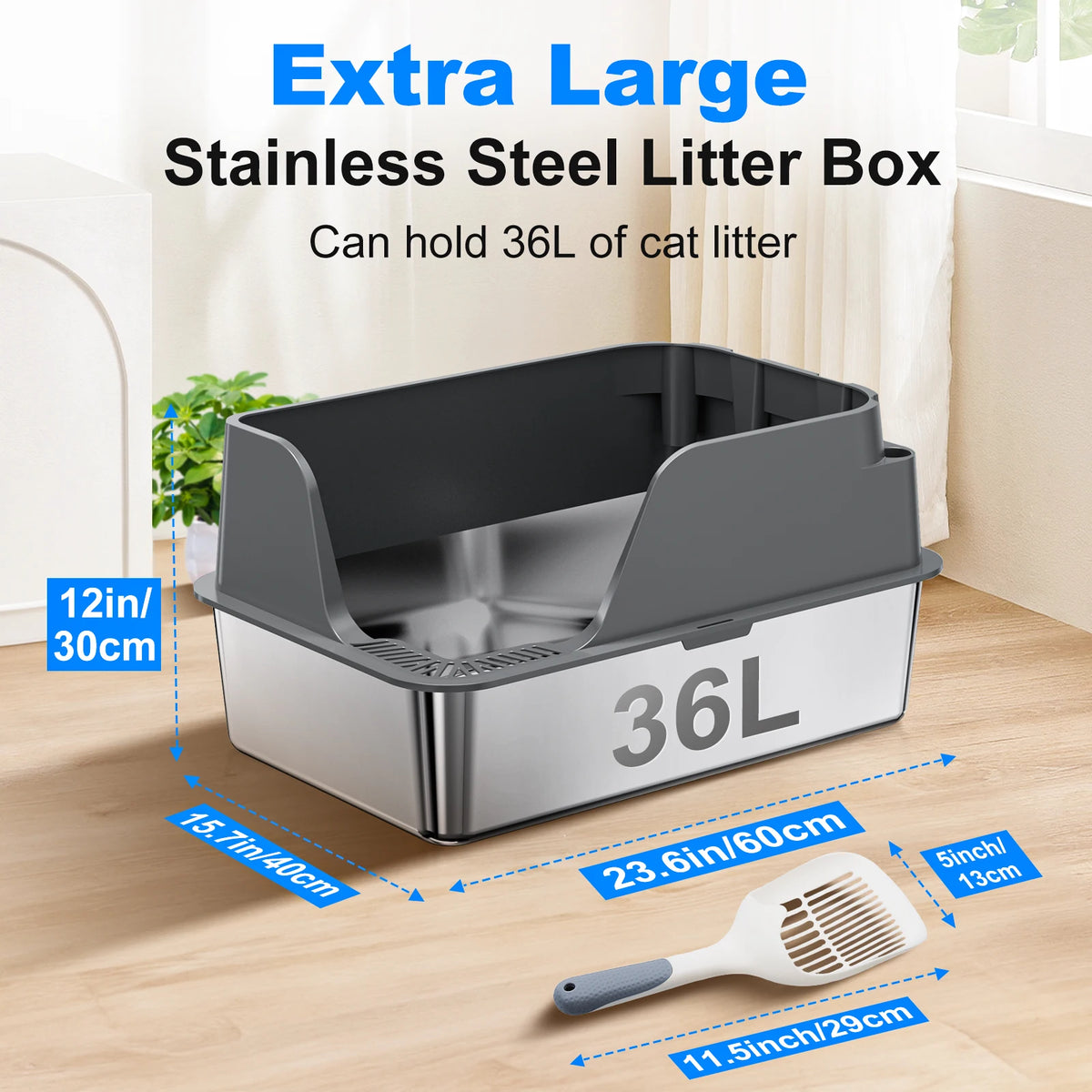 Stainless Steel Semi-Closed Cat Litter Box Splash Proof