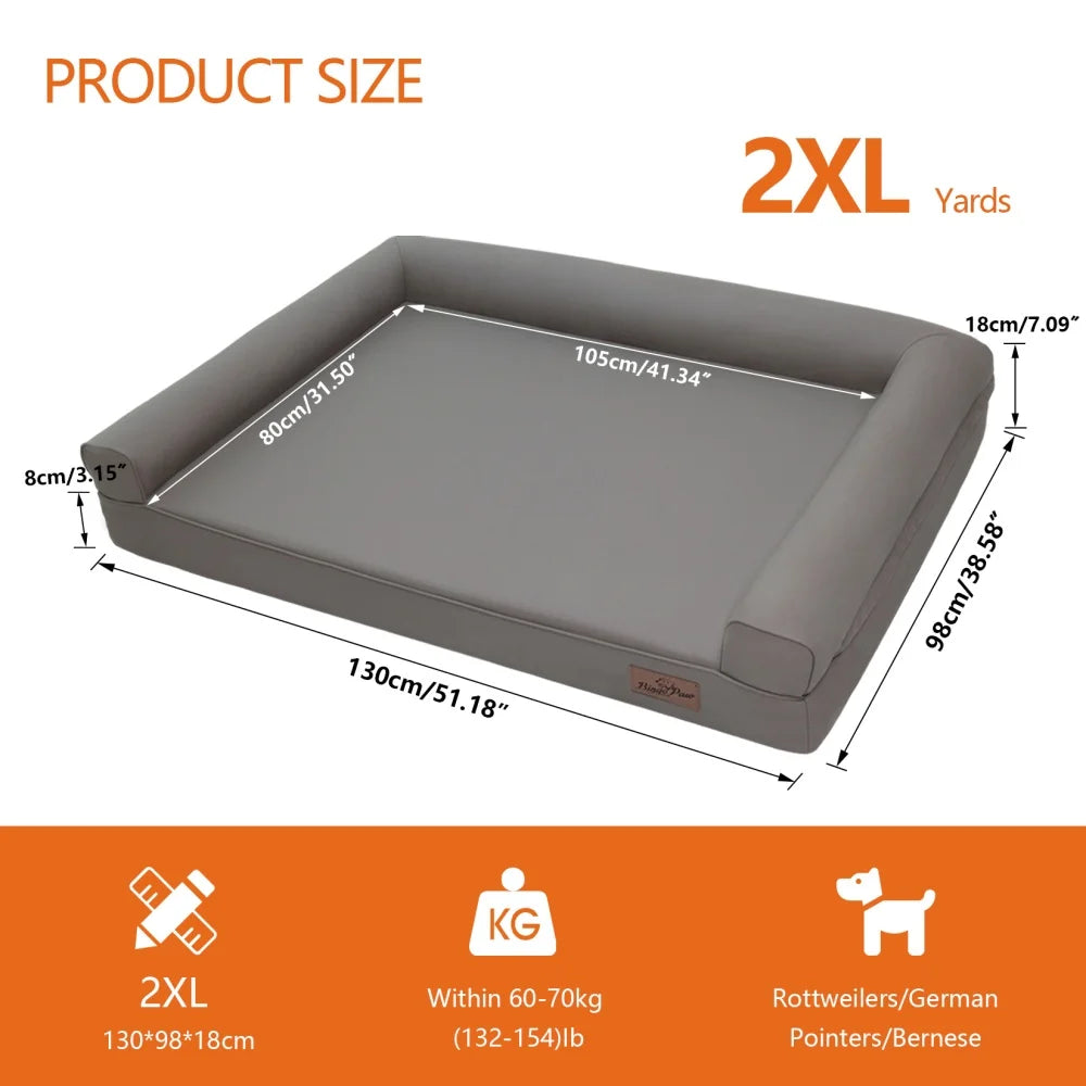 BORWART Extra Large Orthopedic Dog Bed Bolster Waterproof With Removable Cover