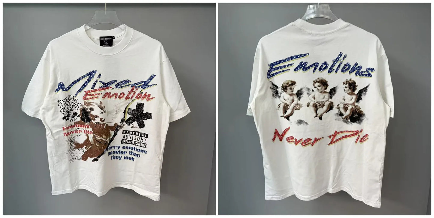 Mixed Emotion Rhinestone Cartoon Print Cotton T Shirt Men Women