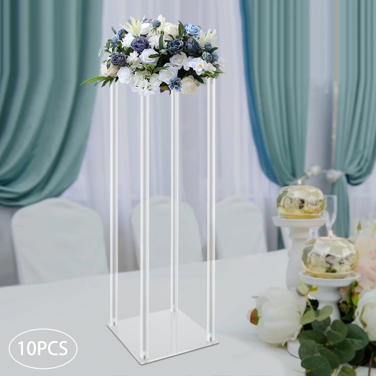 Clear 10Pcs Acrylic Wedding Flower Stand Geometric Column Rack