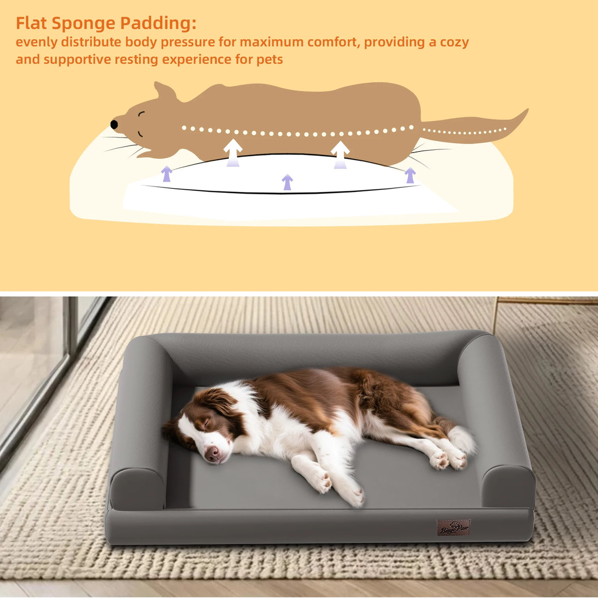 BORWART Extra Large Orthopedic Dog Bed Bolster Waterproof With Removable Cover
