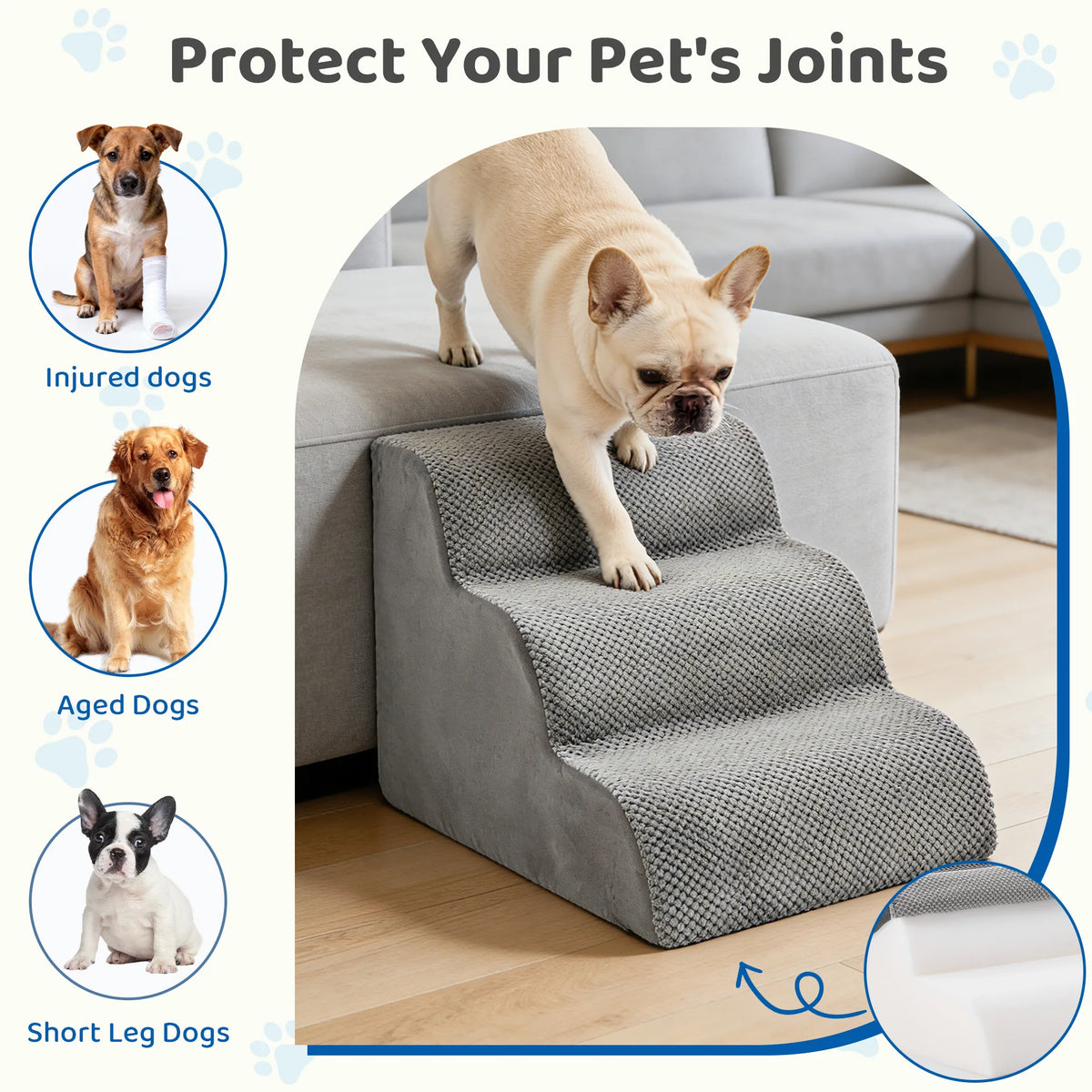 JHK High Density Foam Curved Dog Stairs Ramp For Small Dogs