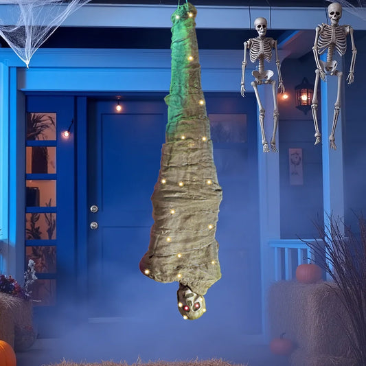 Animated Halloween Hanging Dead Body Prop Led Eyes Spooky Sound