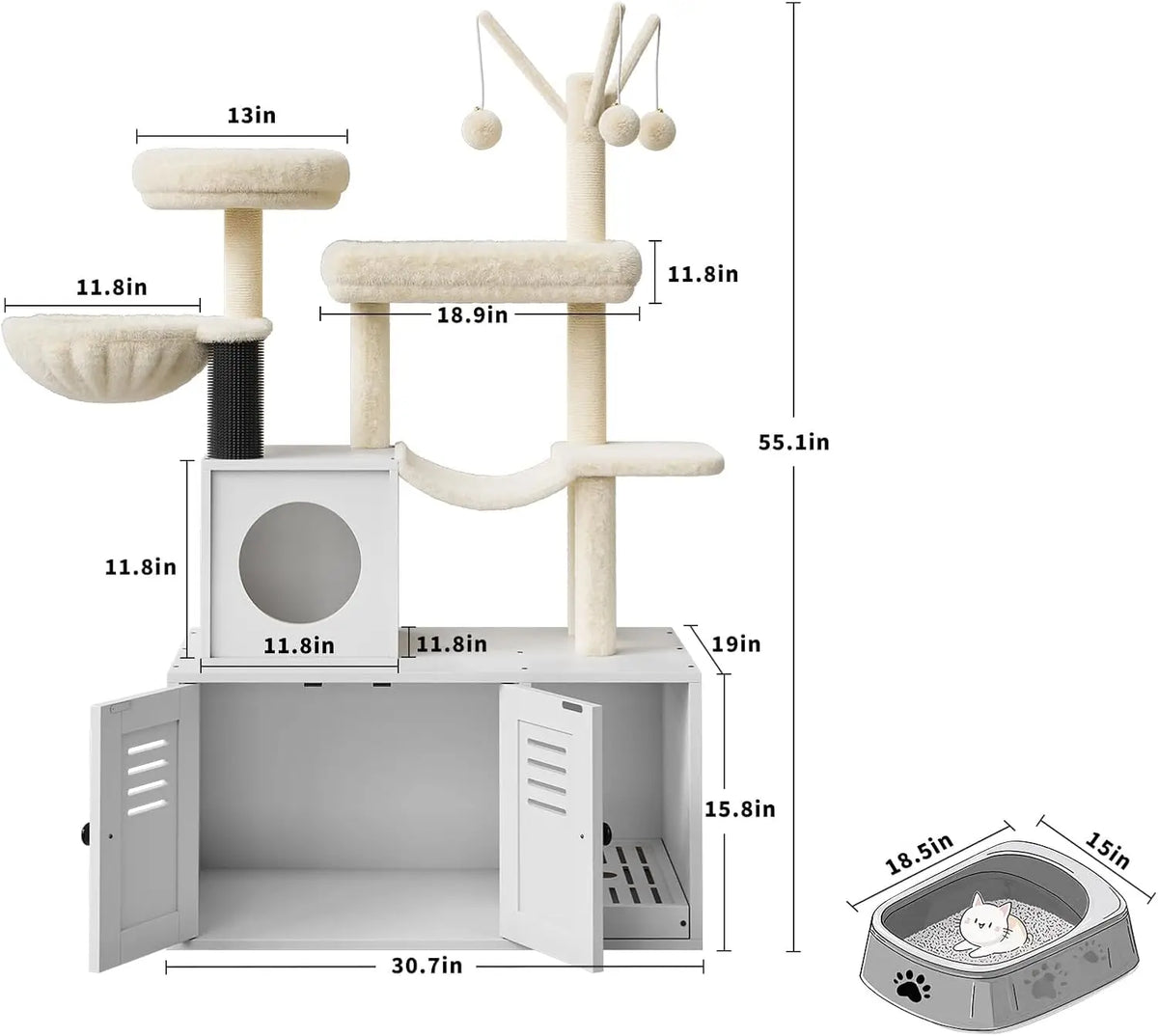 Twister CK Wooden Cat Tower Concealed Litter Box Unit