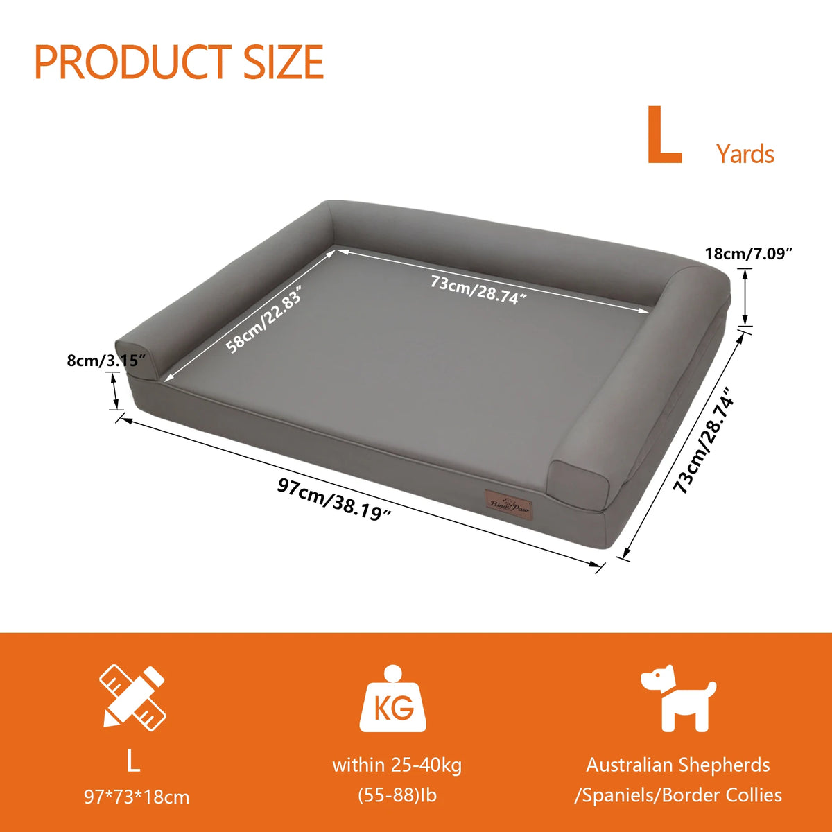 BORWART Extra Large Orthopedic Dog Bed Bolster Waterproof With Removable Cover