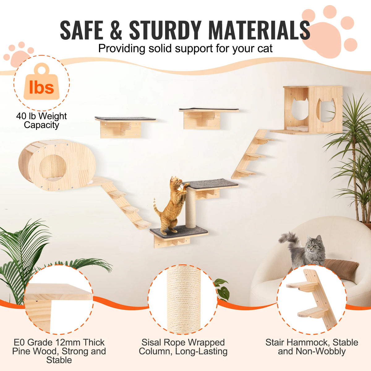 Succebuy Wall Mounted Cat Shelves Perches With Jumping Boards