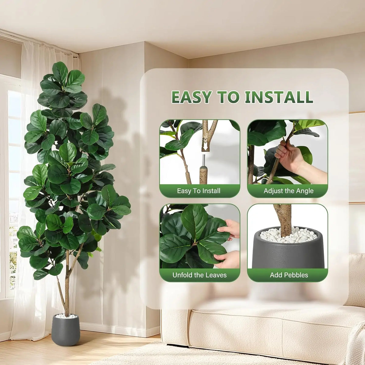 Himiss Realistic Artificial Fiddle Leaf Fig Tree In Planter Pot For Home Decor