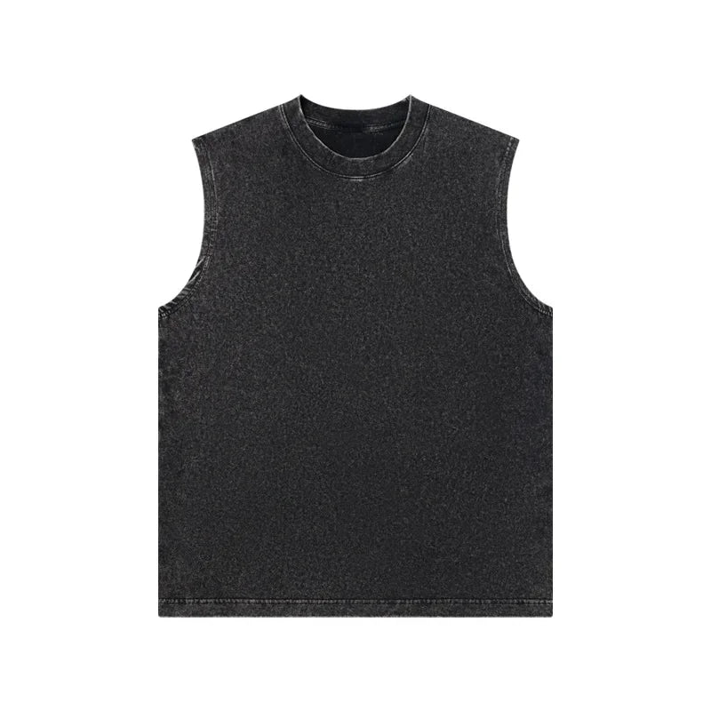Pure Cotton Sleeveless Vest For Men Retro Washed Distressed Style