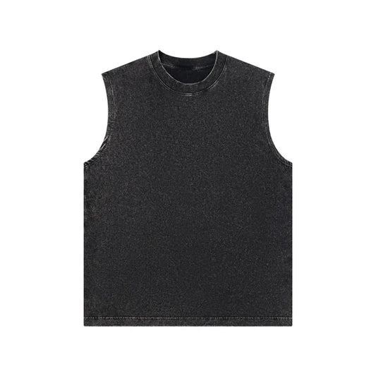Pure Cotton Sleeveless Vest For Men Retro Washed Distressed Style