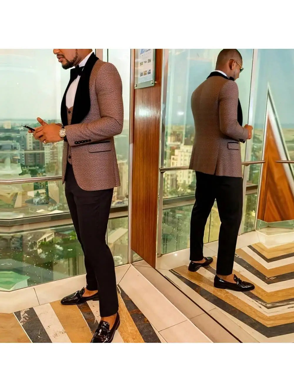 Mens Three Piece Floral Tuxedo Slim Suit Set With Vest And Pants