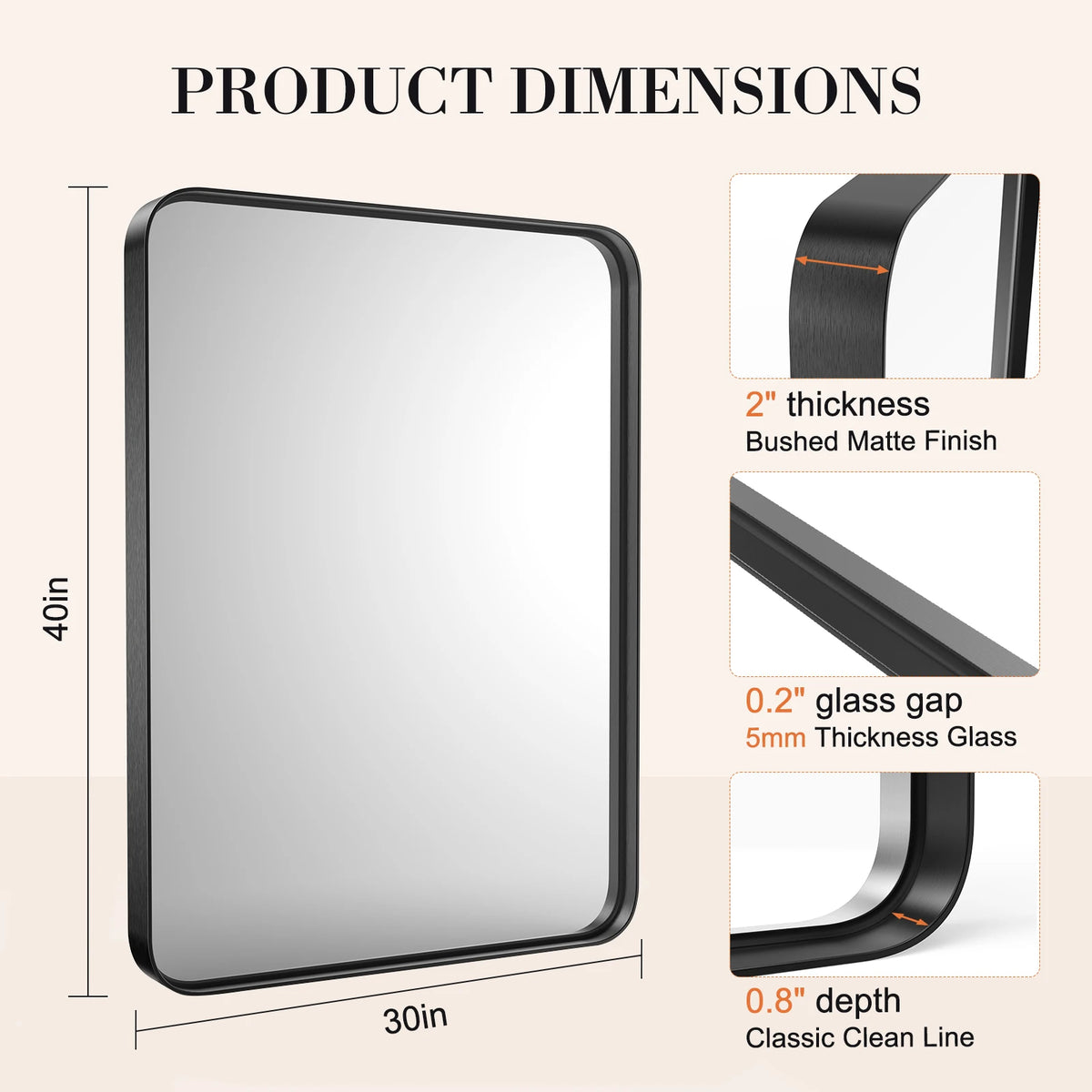 JHK Matte Metal Framed Modern Bathroom Vanity Mirror