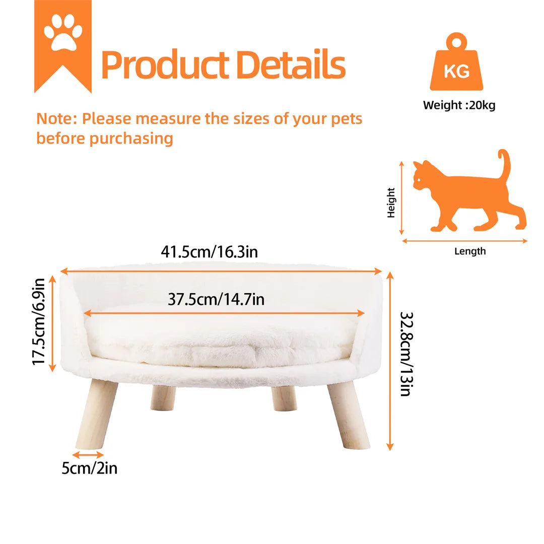BINGOPAW Luxury Plush Cat Bed Nesting Chair With Wood Legs Waterproof Cushion