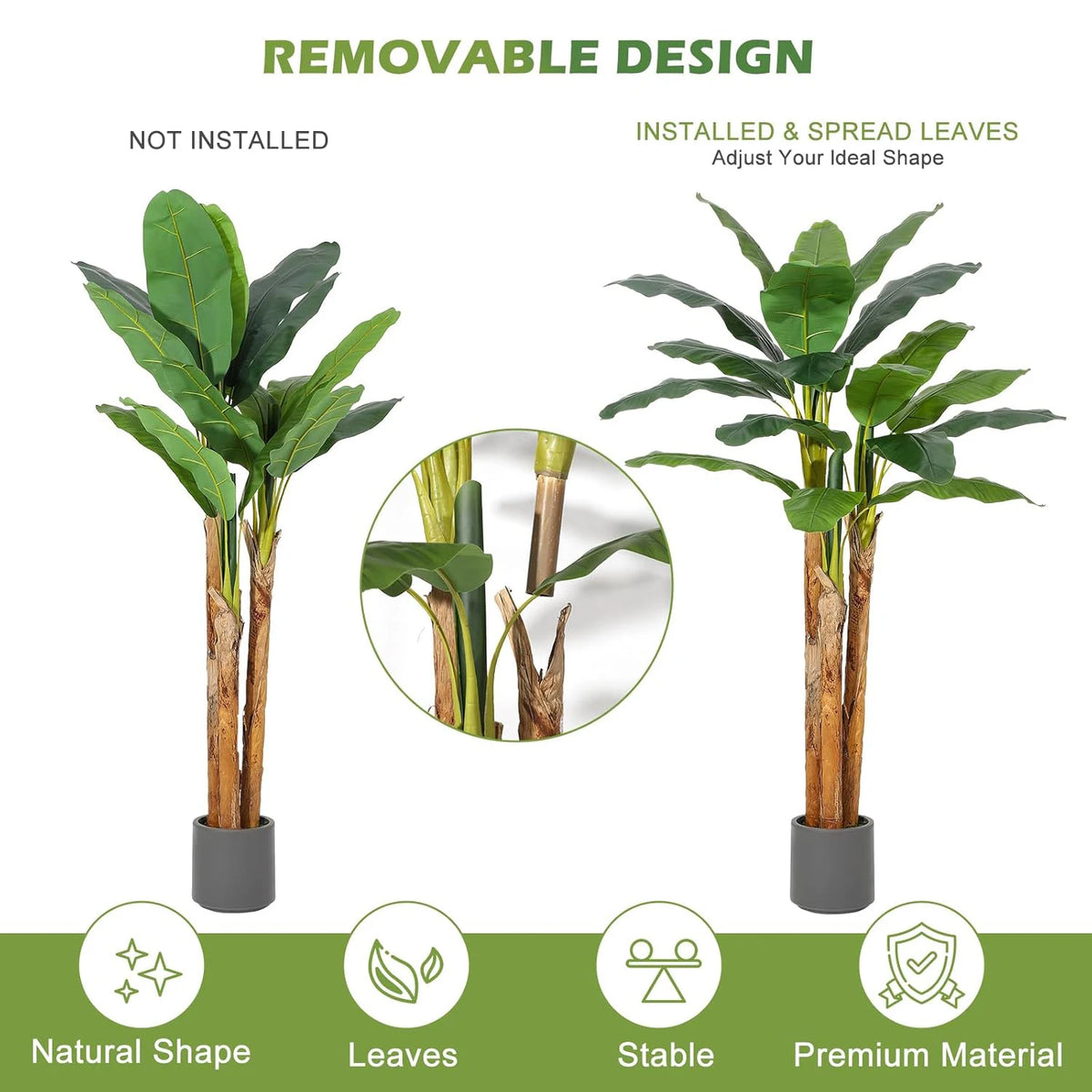 HmmiFt 5Ft Artificial Banana Tree In Grey Planter