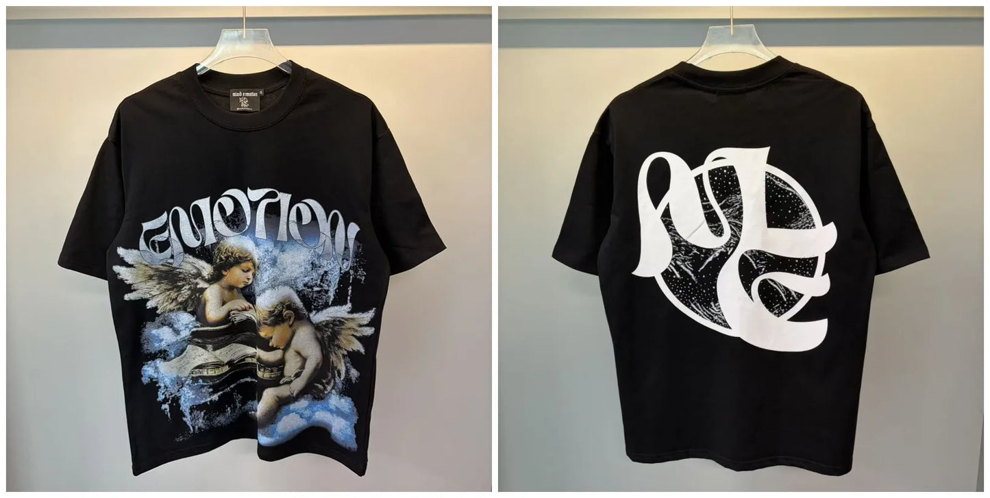 Mixed Emotion Rhinestone Cartoon Print Cotton T Shirt Men Women