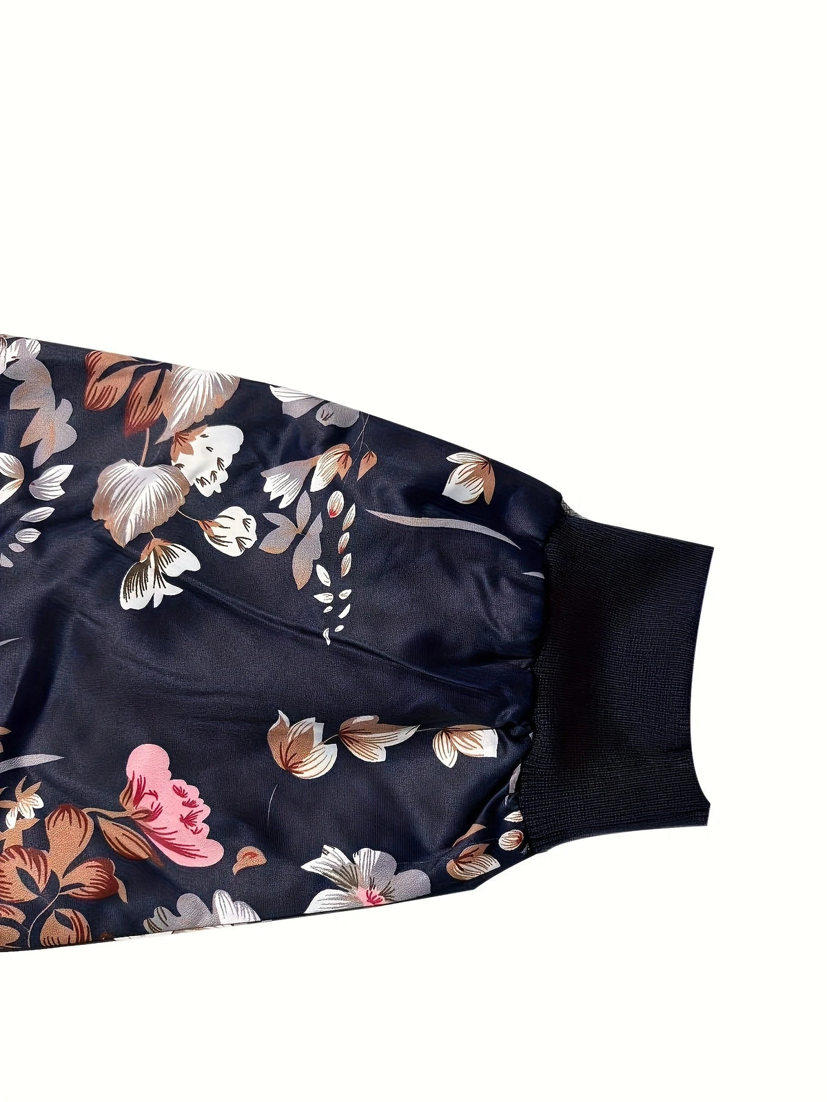 Womens Floral Print Baseball Jacket Zipper Casual Polyester Coat