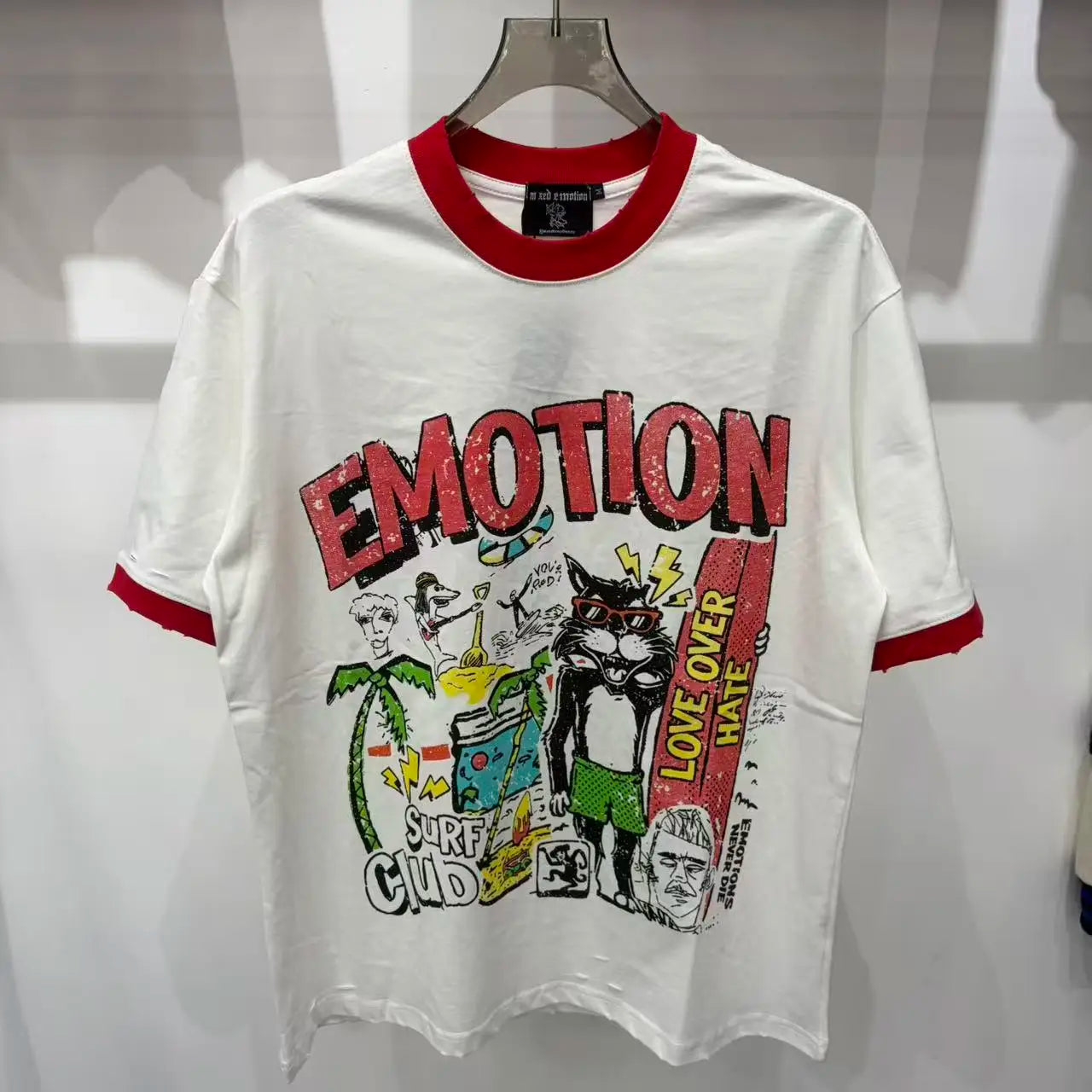 Mixed Emotion Rhinestone Cartoon Print Cotton T Shirt Men Women