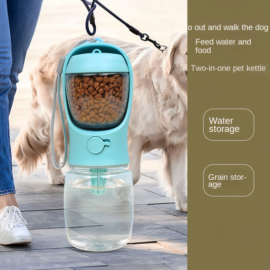 Portable Pet Water Bottle With Built In Food Storage Compartment