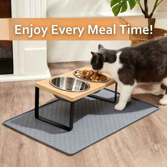 Elevated Cat Bowls Wooden Stand Anti Vomiting Stainless Steel Raised Meal Set For Cats