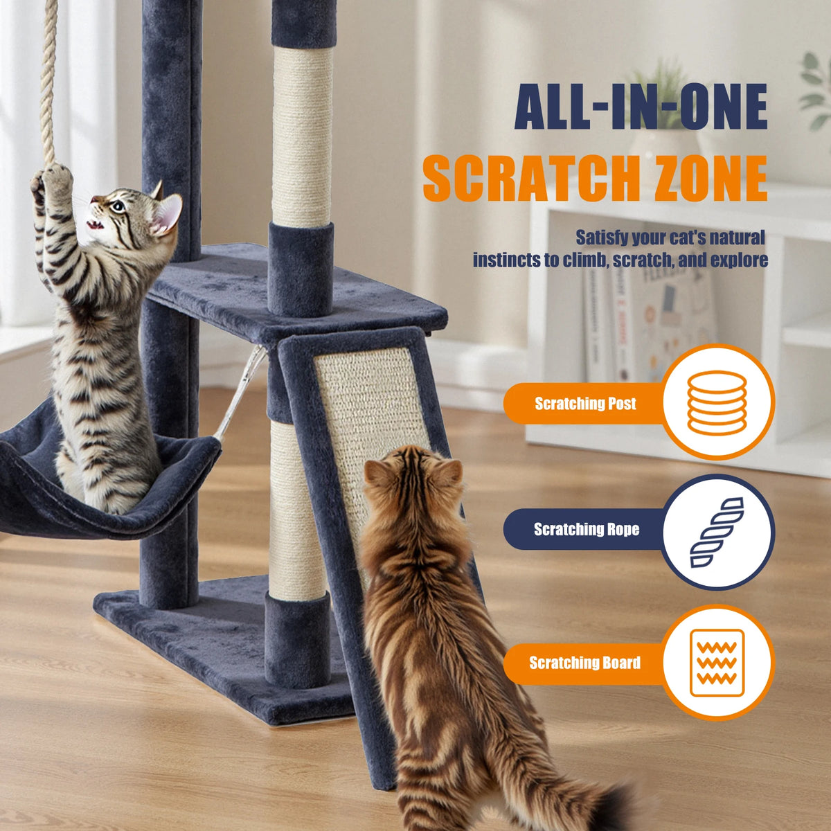 JHK Tall 63 Inch Multi-Level Cat Tree With Scratching Posts And House