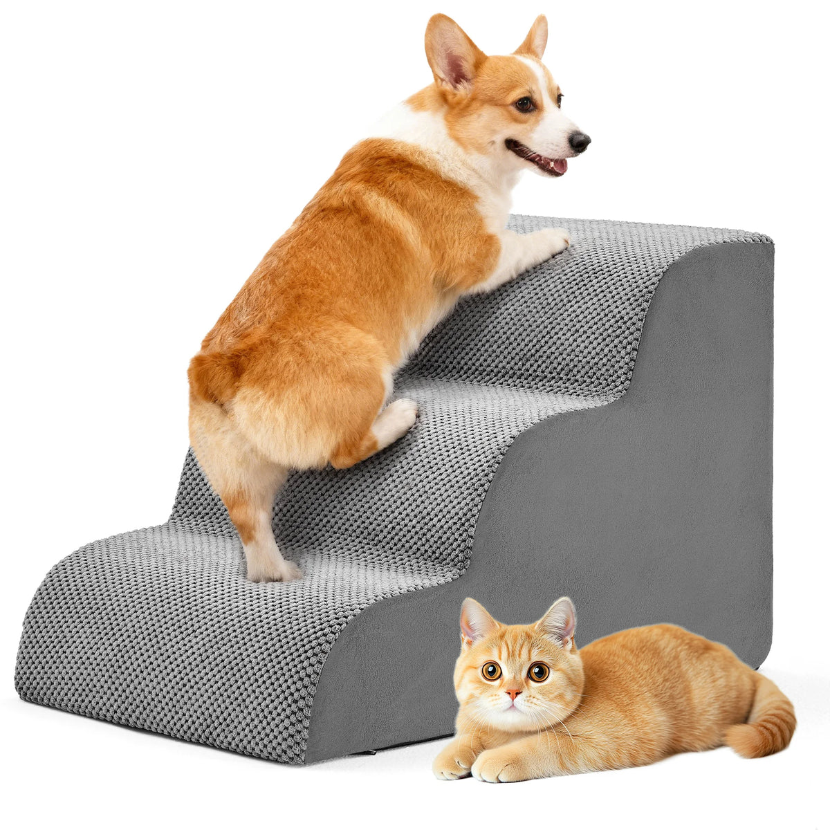 JHK High Density Foam Curved Dog Stairs Ramp For Small Dogs