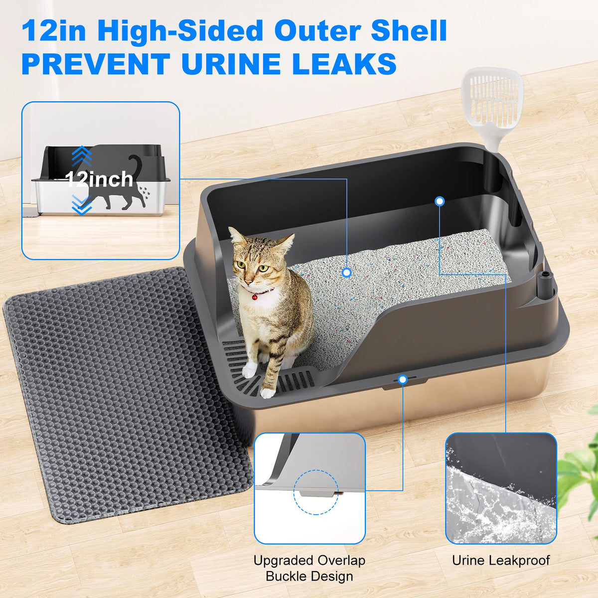 Stainless Steel Semi-Closed Cat Litter Box Splash Proof