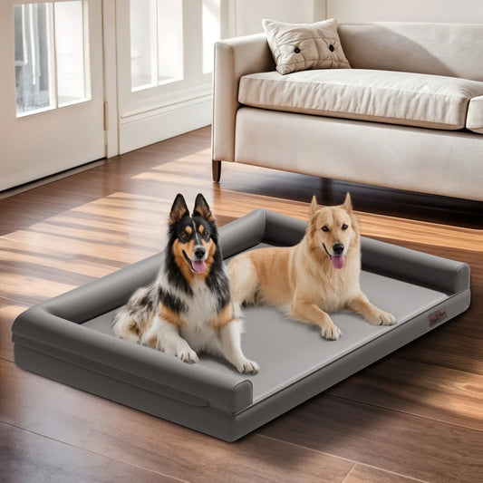BORWART Extra Large Orthopedic Dog Bed Bolster Waterproof With Removable Cover
