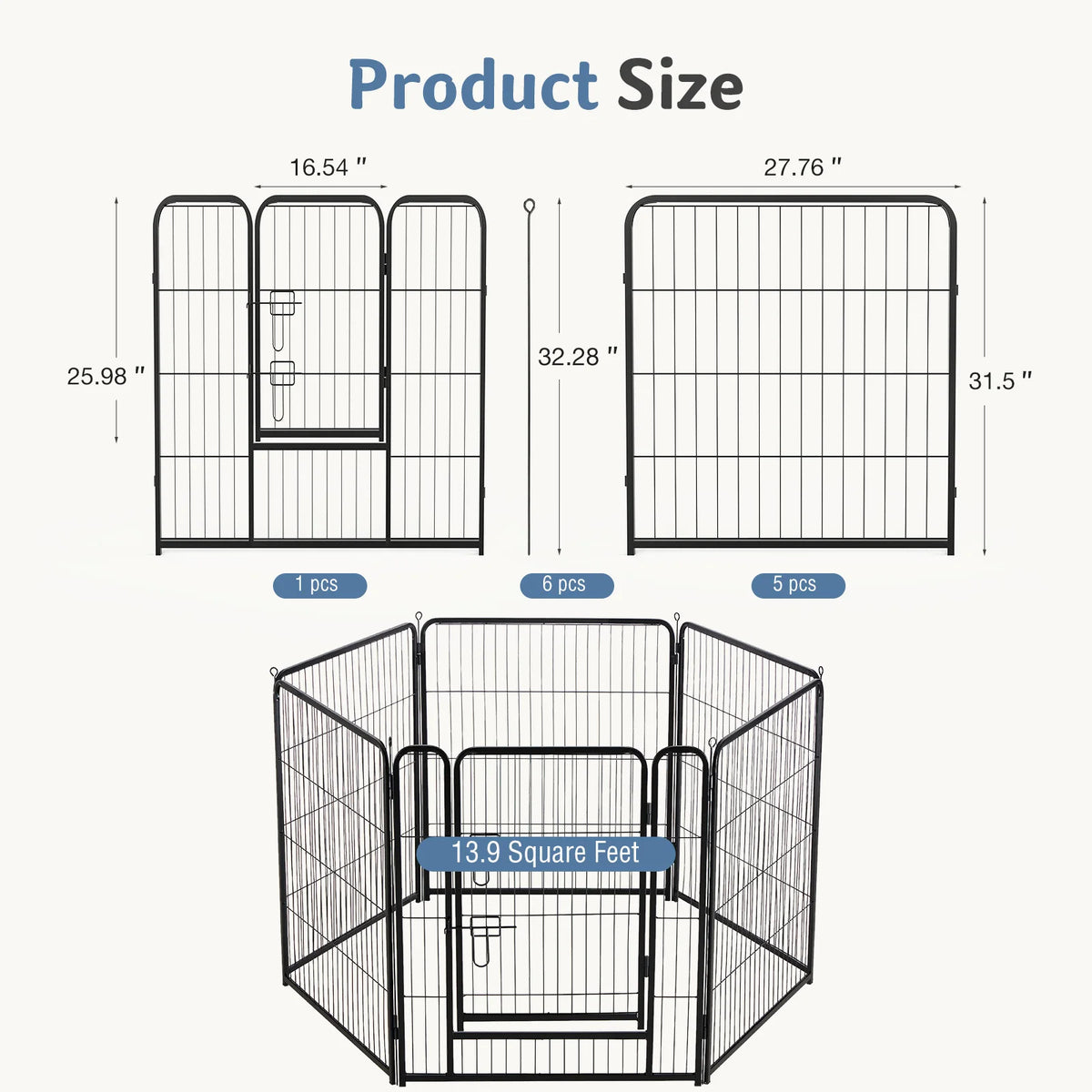 Jhk 6 Panel Metal Foldable Dog Playpen Fence