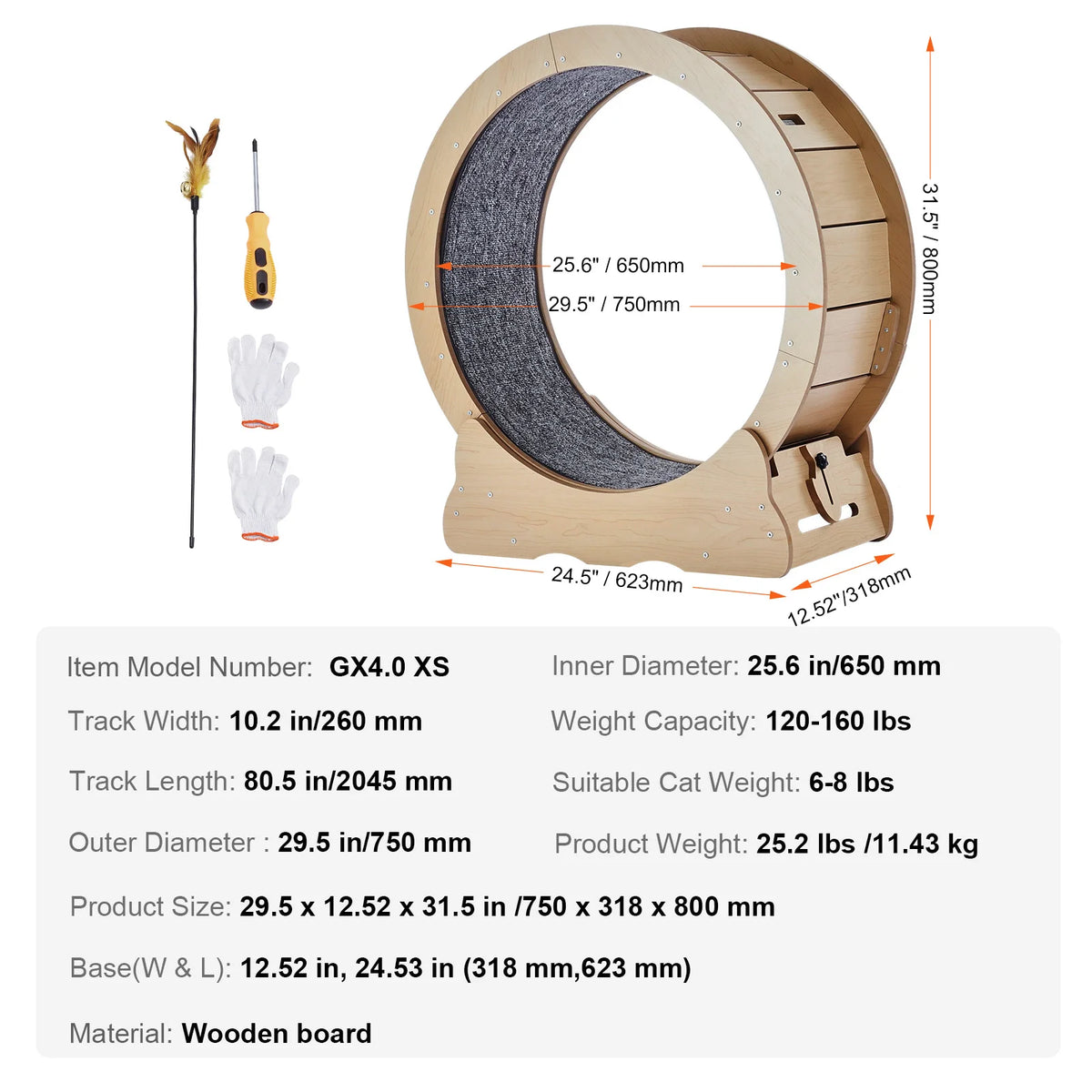 LARGE Wooden Cat Exercise Wheel Treadmill With Detachable Carpet
