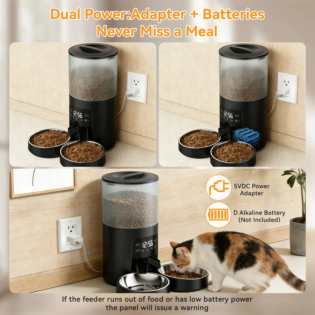 Jhk 6L Automatic Cat Feeder With Dual Stainless Bowls