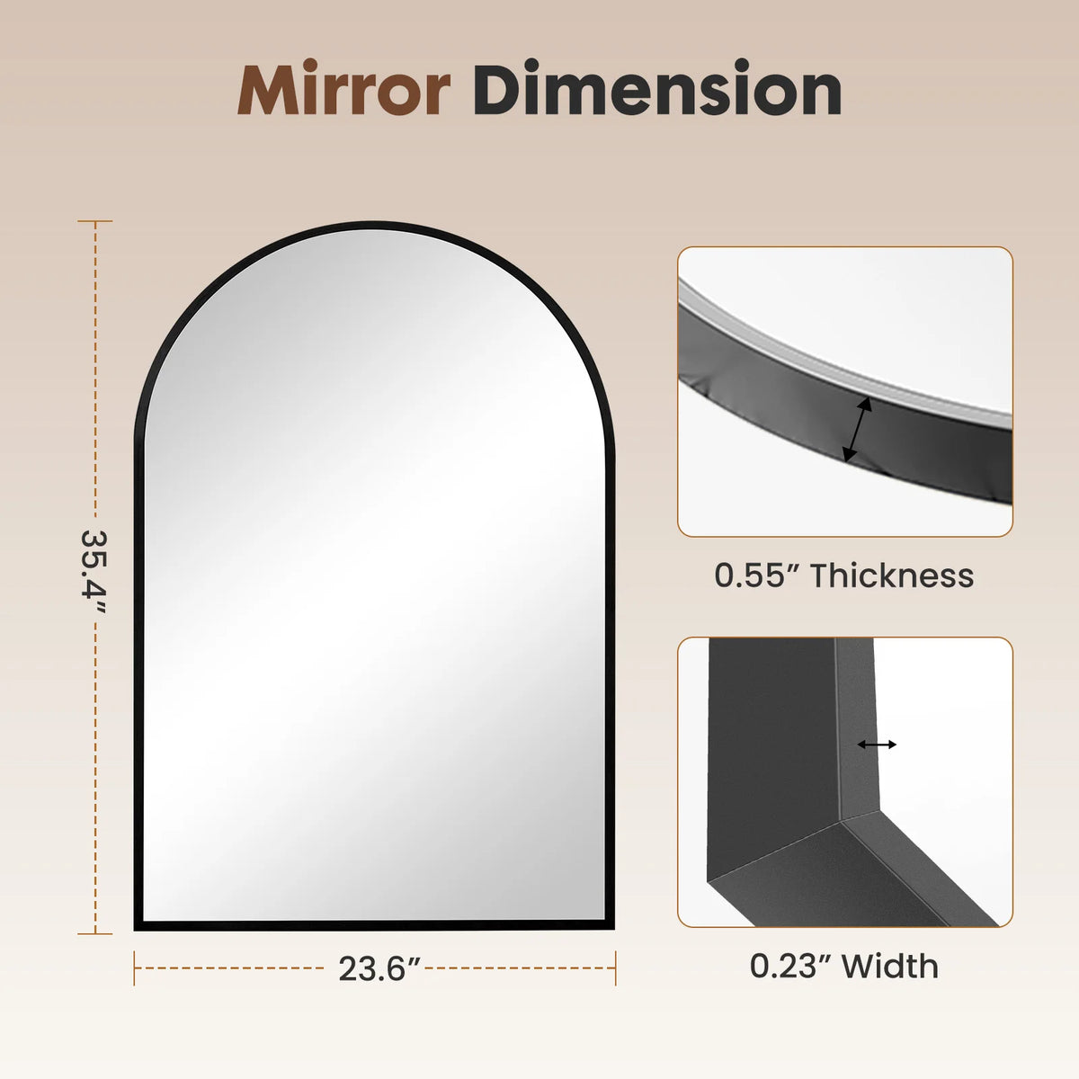 JHK Arched Metal Bathroom Mirror Modern Glass Wall Decor