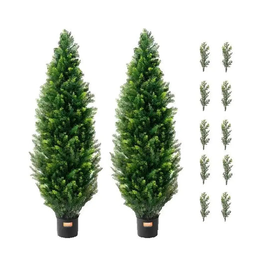 SucceBuy Artificial Cedar Topiary Tree Evergreen Fake Cypress Decor