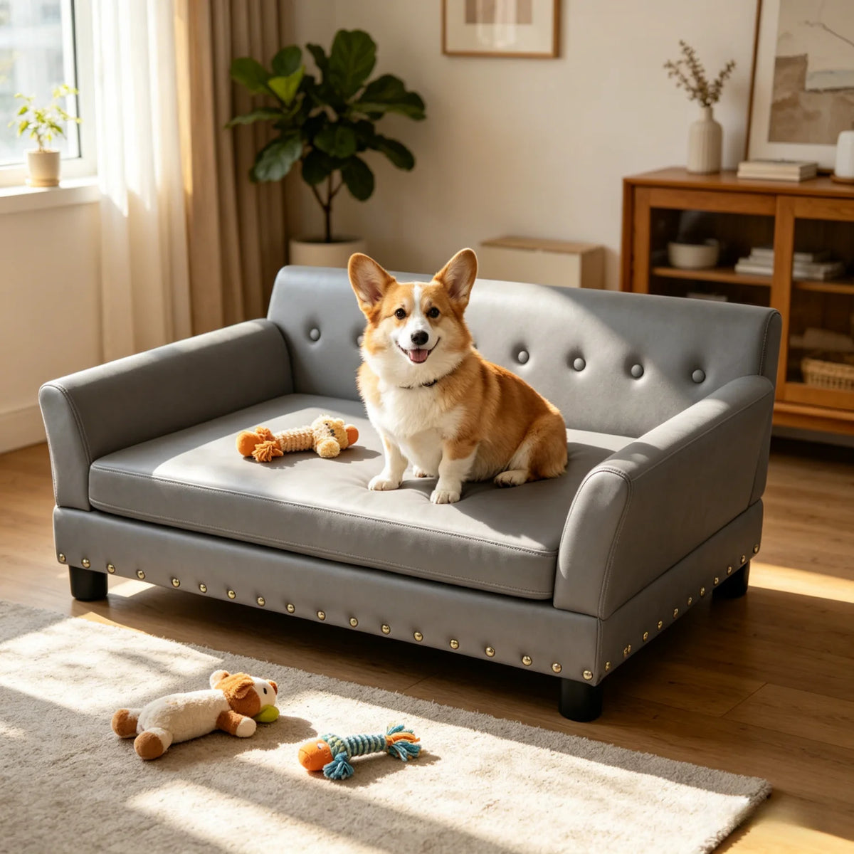 BINGOPAW Microfiber Leather Elevated Dog Sofa For Medium Large Pets
