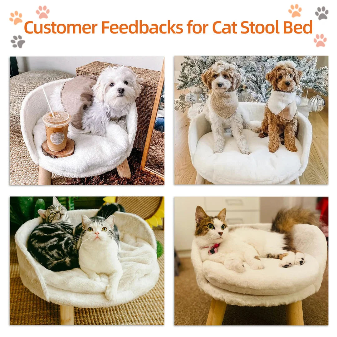 BINGOPAW Luxury Plush Cat Bed Nesting Chair With Wood Legs Waterproof Cushion