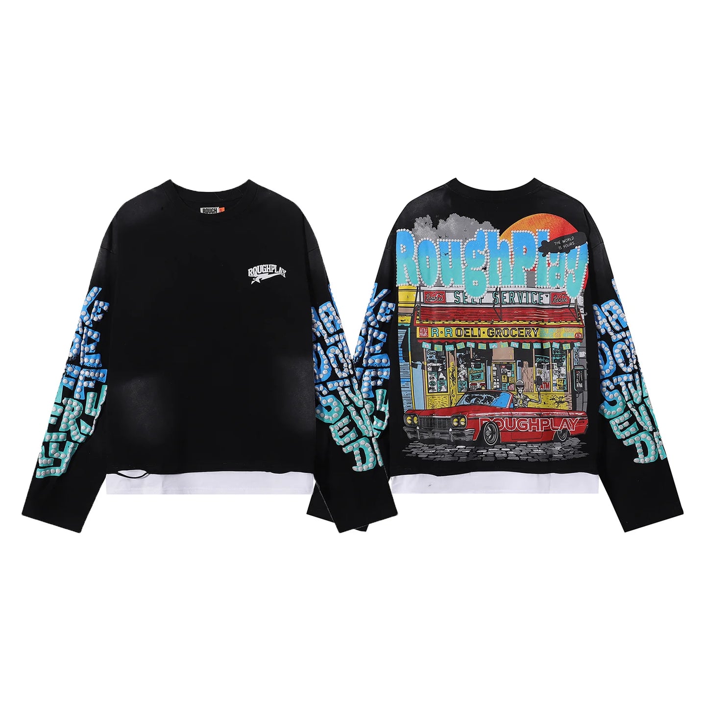 American Style Splicing Diamond Cotton Crew Neck T Shirt Unisex