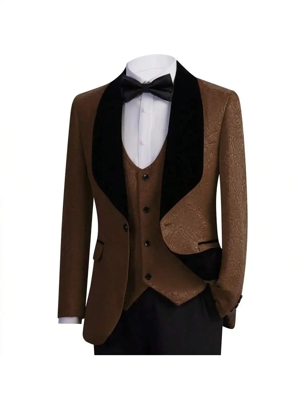 Mens Three Piece Floral Tuxedo Slim Suit Set With Vest And Pants