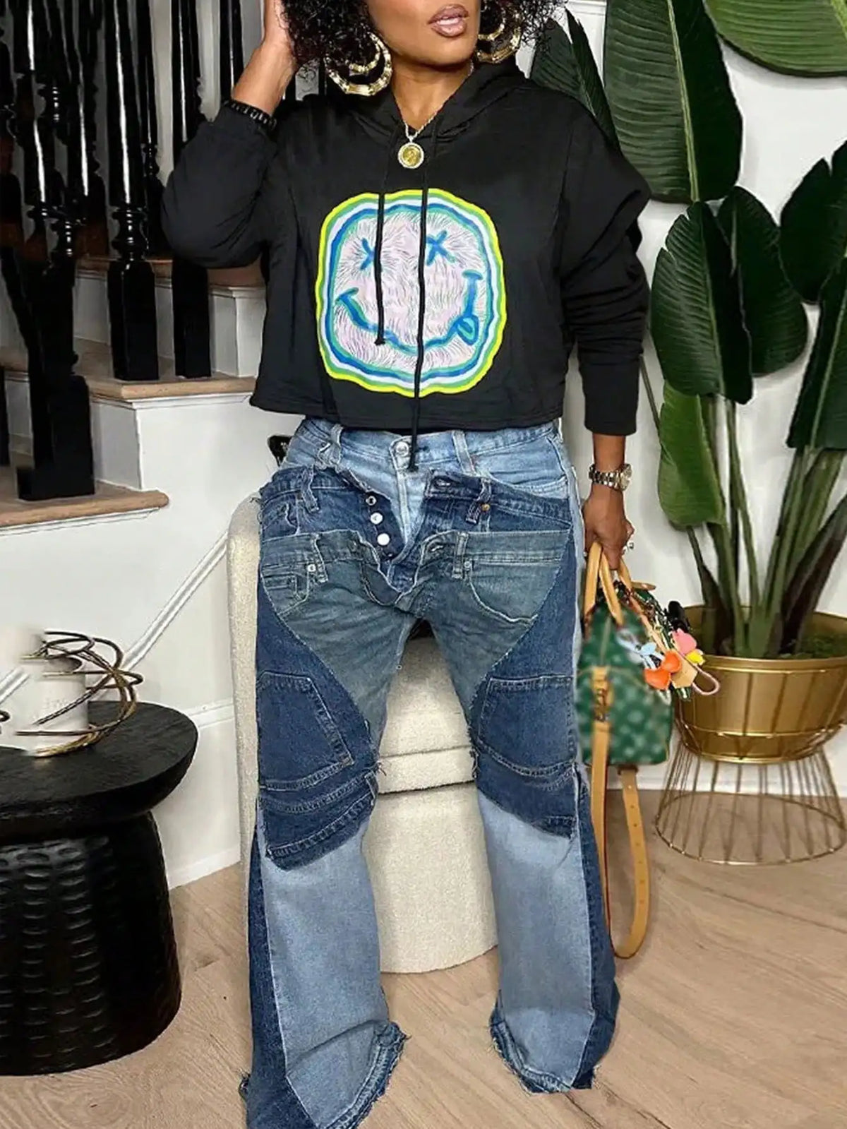 GLOURI Women Deconstructed High Waist Flare Denim Jeans